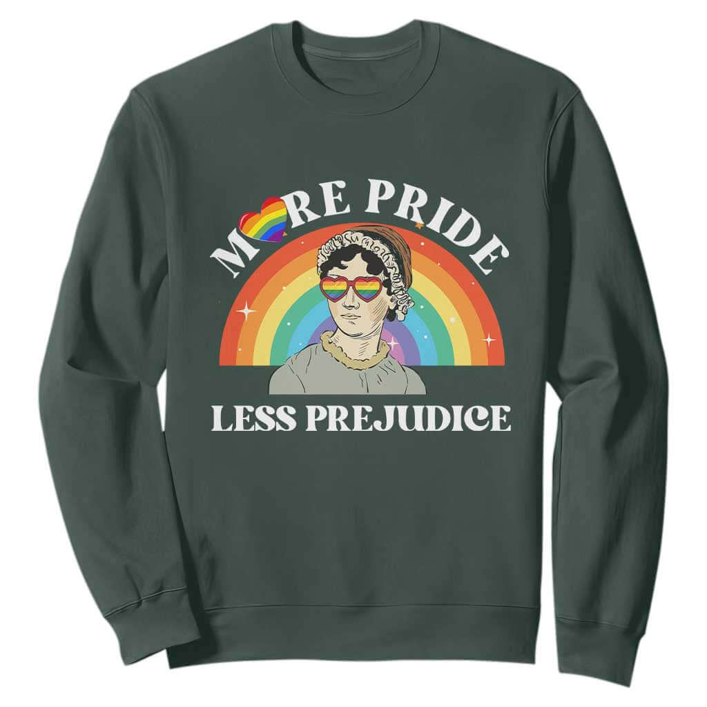 Gay Pride Sweatshirt More Pride Less Prejudice LGBT Pride Month TS02 Dark Forest Green Print Your Wear