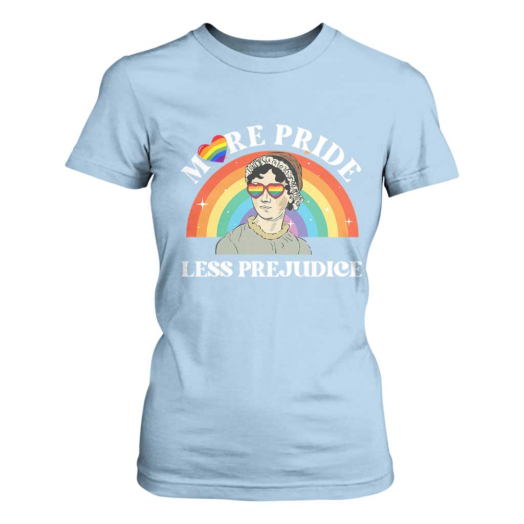 Gay Pride T Shirt For Women More Pride Less Prejudice LGBT Pride Month TS02 Light Blue Print Your Wear