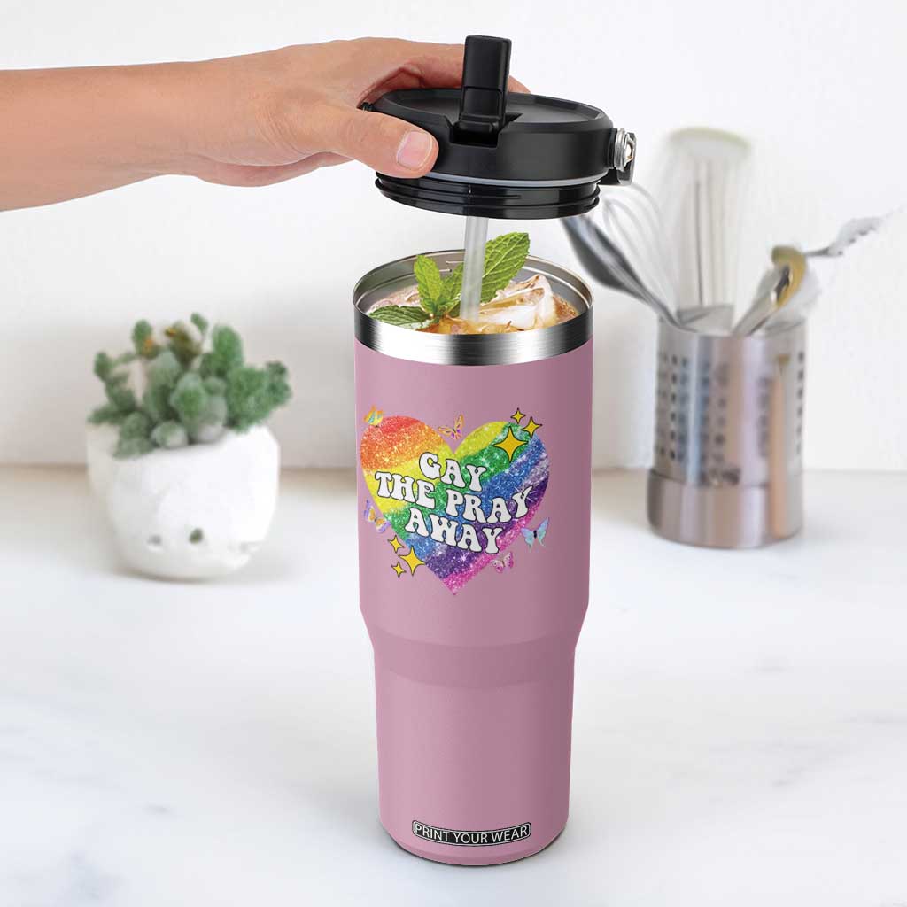 Gay the Pray Away Flip Straw Tumbler LGBTQIA Say Gay Pride Month TS02 One Size: 30 oz Light Pink Print Your Wear