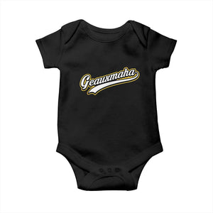Geauxmaha Vintage Throwback Design Baby Onesie Purple and Gold Baseball Fan TS02 Black Print Your Wear