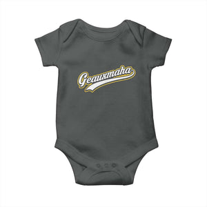 Geauxmaha Vintage Throwback Design Baby Onesie Purple and Gold Baseball Fan TS02 Dark Heather Print Your Wear