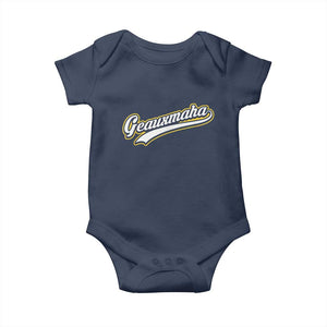Geauxmaha Vintage Throwback Design Baby Onesie Purple and Gold Baseball Fan TS02 Navy Print Your Wear