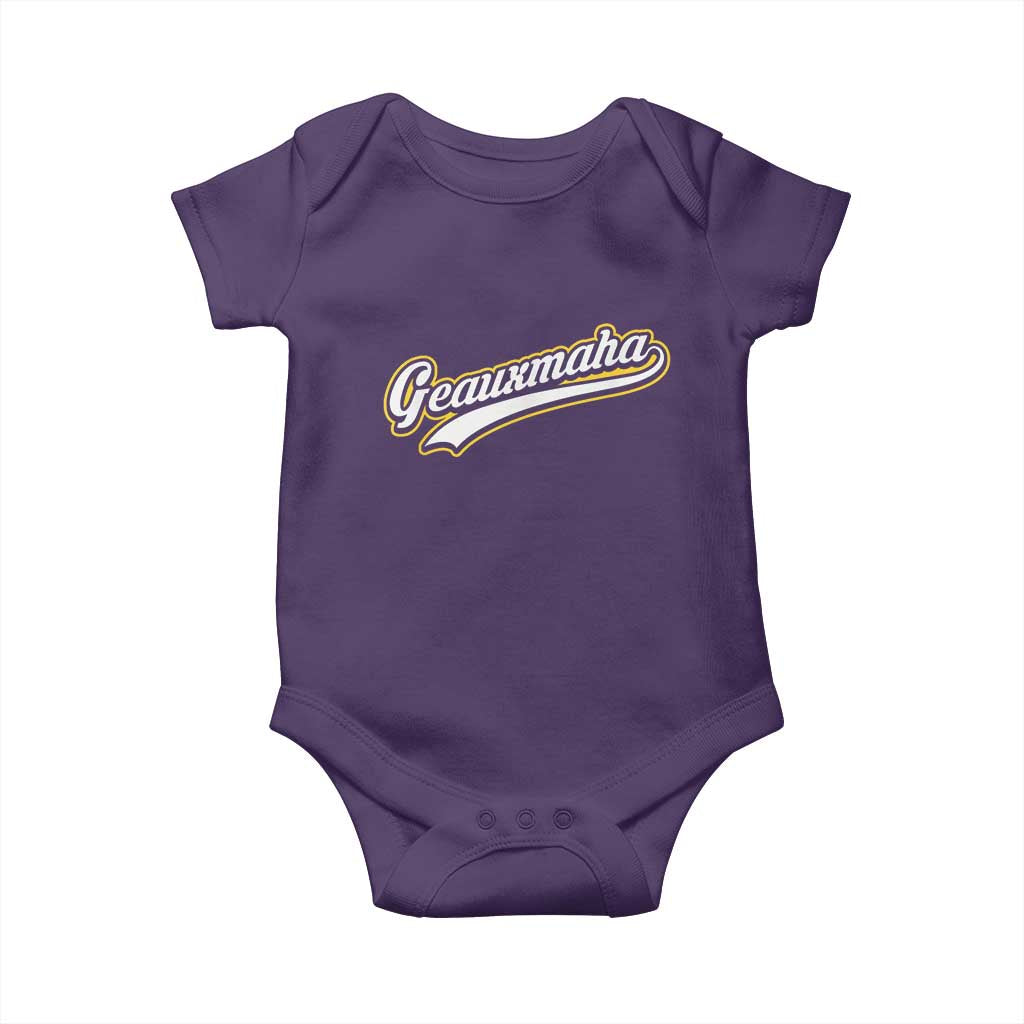 Geauxmaha Vintage Throwback Design Baby Onesie Purple and Gold Baseball Fan TS02 Purple Print Your Wear