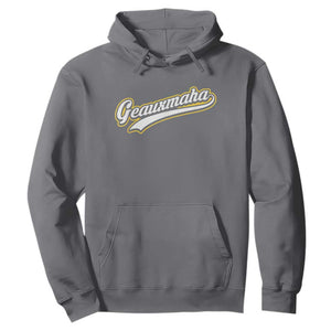 Geauxmaha Vintage Throwback Design Hoodie Purple and Gold Baseball Fan TS02 Charcoal Print Your Wear