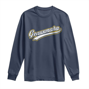 Geauxmaha Vintage Throwback Design Long Sleeve Shirt Purple and Gold Baseball Fan TS02 Navy Print Your Wear