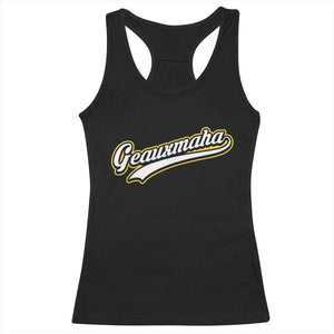 Geauxmaha Vintage Throwback Design Racerback Tank Top Purple and Gold Baseball Fan TS02 Black Print Your Wear