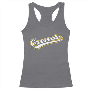 Geauxmaha Vintage Throwback Design Racerback Tank Top Purple and Gold Baseball Fan TS02 Charcoal Print Your Wear