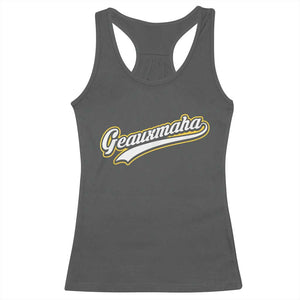 Geauxmaha Vintage Throwback Design Racerback Tank Top Purple and Gold Baseball Fan TS02 Dark Heather Print Your Wear