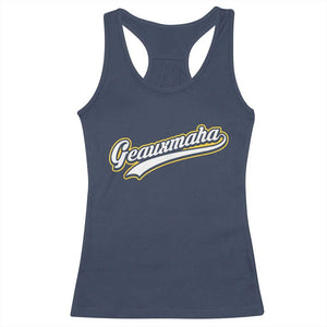 Geauxmaha Vintage Throwback Design Racerback Tank Top Purple and Gold Baseball Fan TS02 Navy Print Your Wear