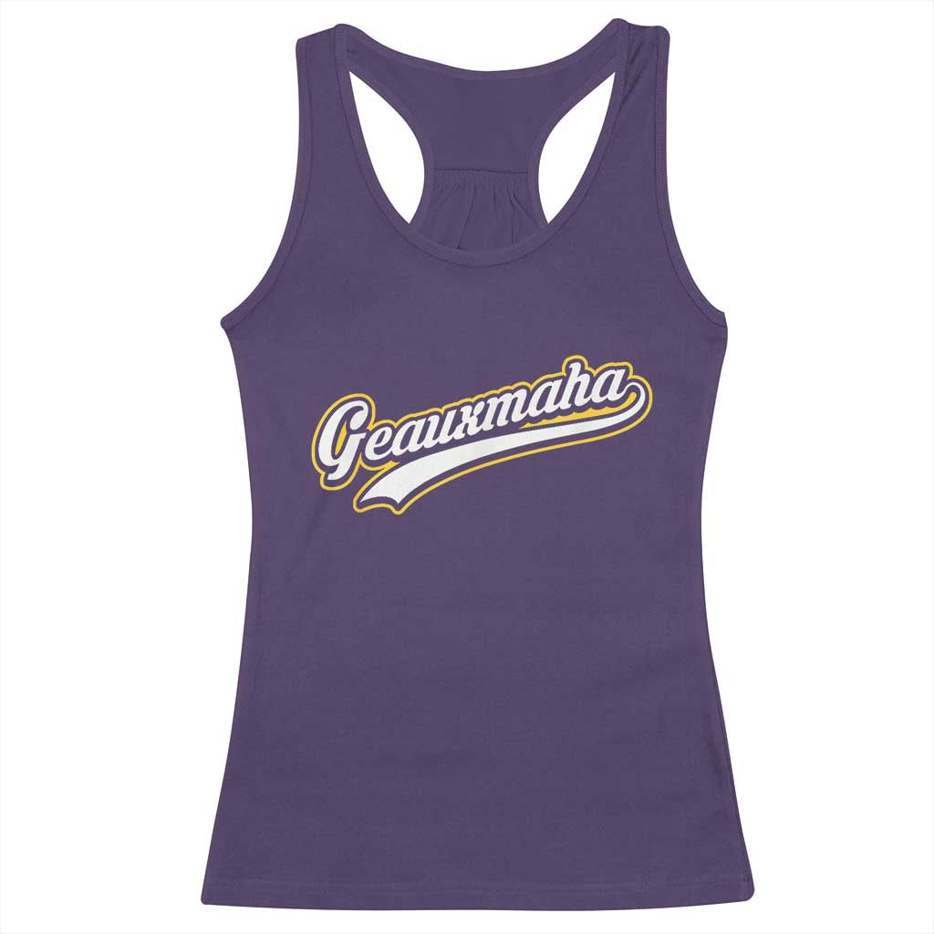 Geauxmaha Vintage Throwback Design Racerback Tank Top Purple and Gold Baseball Fan TS02 Purple Print Your Wear