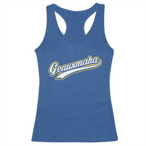 Geauxmaha Vintage Throwback Design Racerback Tank Top Purple and Gold Baseball Fan TS02 Royal Blue Print Your Wear