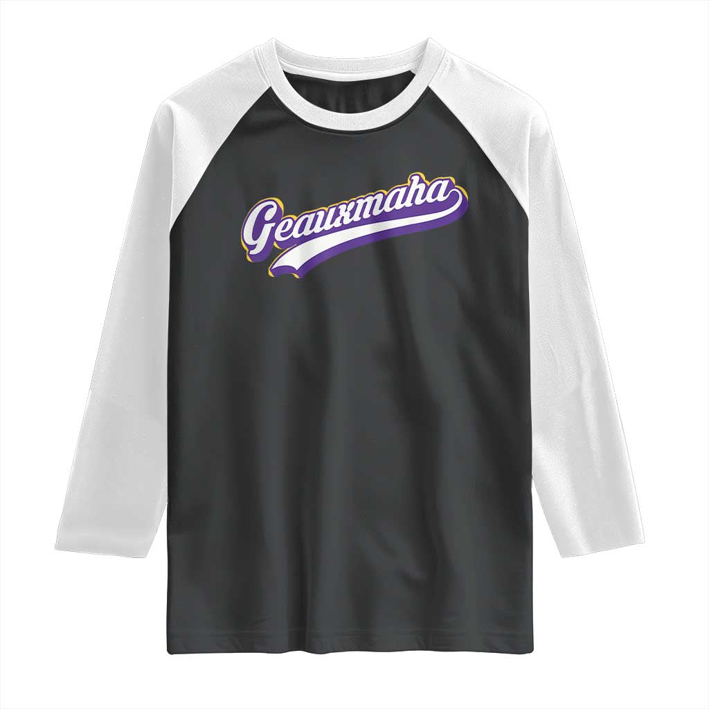 Geauxmaha Vintage Throwback Design Raglan Shirt Gold Baseball Fan TS02 Black White Print Your Wear