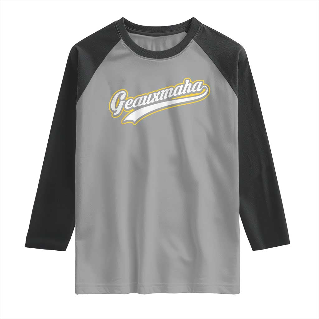 Geauxmaha Vintage Throwback Design Raglan Shirt Purple and Gold Baseball Fan TS02 Sport Gray Black Print Your Wear