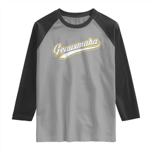 Geauxmaha Vintage Throwback Design Raglan Shirt Purple and Gold Baseball Fan TS02 Sport Gray Black Print Your Wear