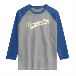 Geauxmaha Vintage Throwback Design Raglan Shirt Purple and Gold Baseball Fan TS02 Sport Gray Royal Print Your Wear
