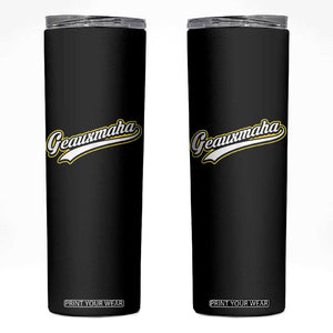 Geauxmaha Vintage Throwback Design Skinny Tumbler Purple and Gold Baseball Fan TS02 Black Print Your Wear
