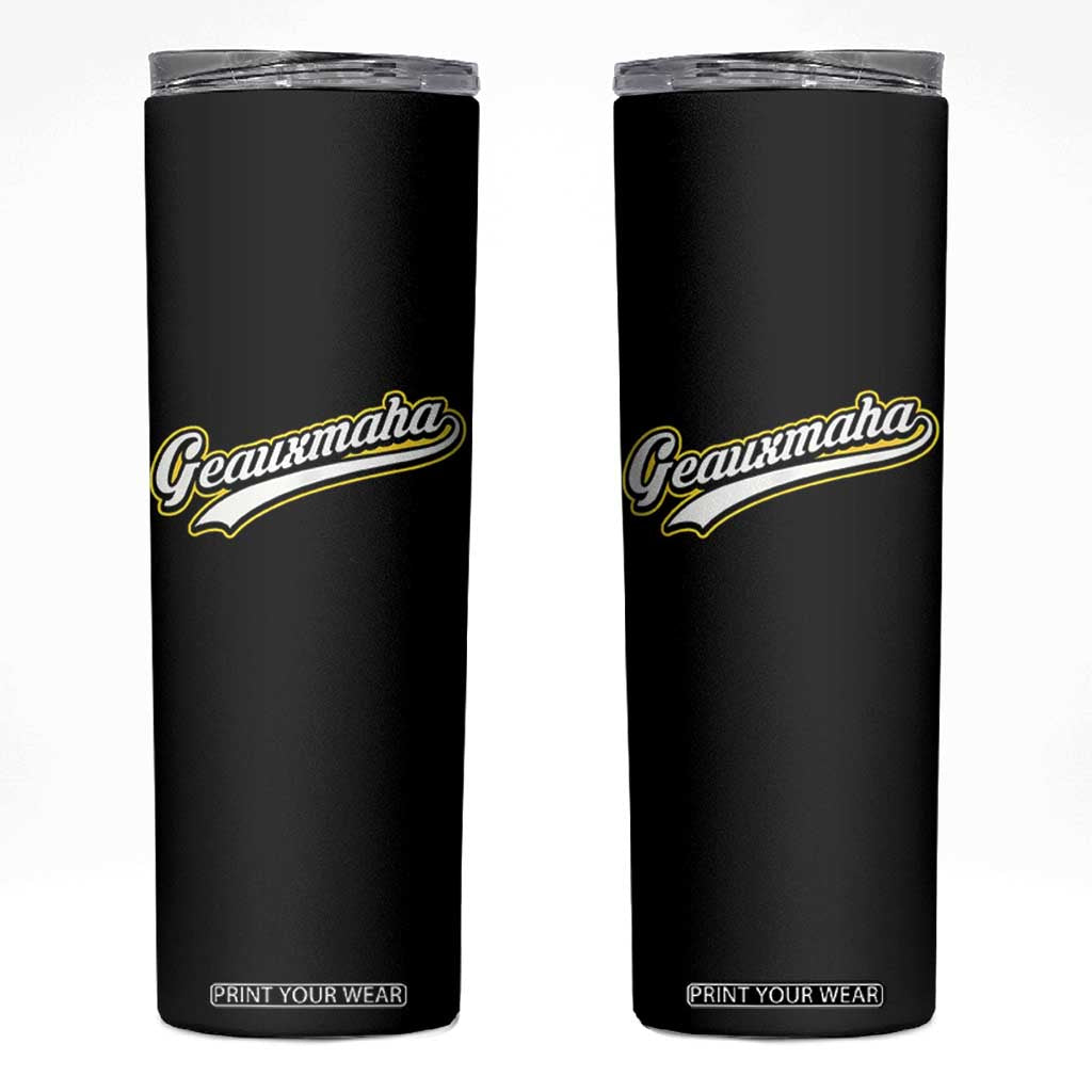 Geauxmaha Vintage Throwback Design Skinny Tumbler Purple and Gold Baseball Fan TS02 Black Print Your Wear
