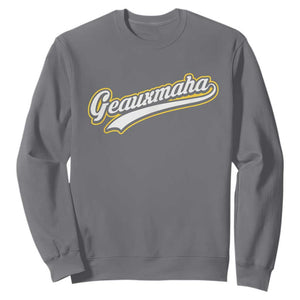 Geauxmaha Vintage Throwback Design Sweatshirt Purple and Gold Baseball Fan TS02 Charcoal Print Your Wear