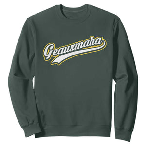 Geauxmaha Vintage Throwback Design Sweatshirt Purple and Gold Baseball Fan TS02 Dark Forest Green Print Your Wear