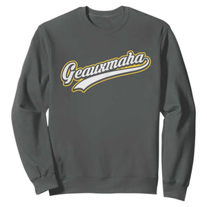 Geauxmaha Vintage Throwback Design Sweatshirt Purple and Gold Baseball Fan TS02 Dark Heather Print Your Wear