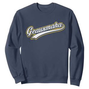 Geauxmaha Vintage Throwback Design Sweatshirt Purple and Gold Baseball Fan TS02 Navy Print Your Wear