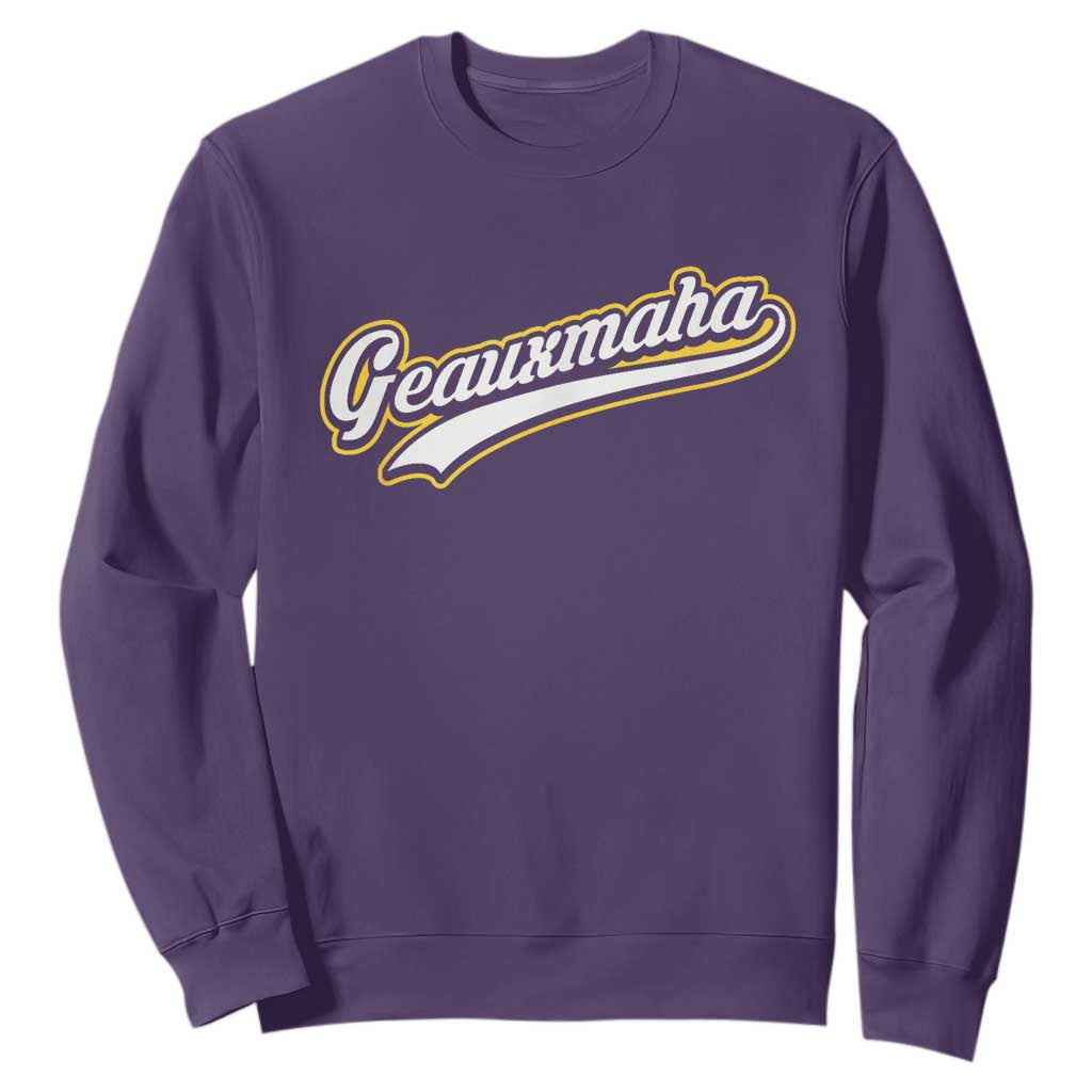 Geauxmaha Vintage Throwback Design Sweatshirt Purple and Gold Baseball Fan TS02 Purple Print Your Wear