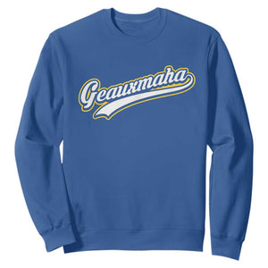 Geauxmaha Vintage Throwback Design Sweatshirt Purple and Gold Baseball Fan TS02 Royal Blue Print Your Wear