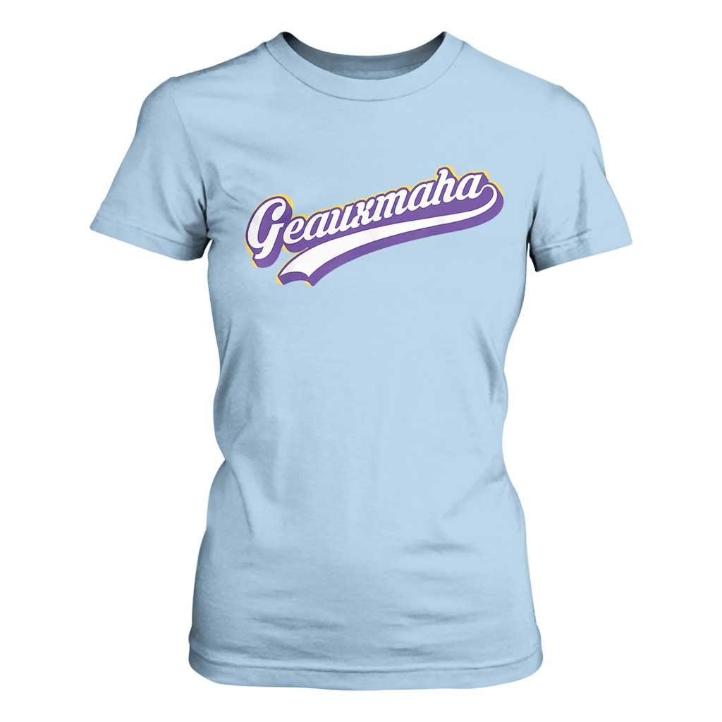 Geauxmaha Vintage Throwback Design T Shirt For Women Gold Baseball Fan TS02 Light Blue Print Your Wear