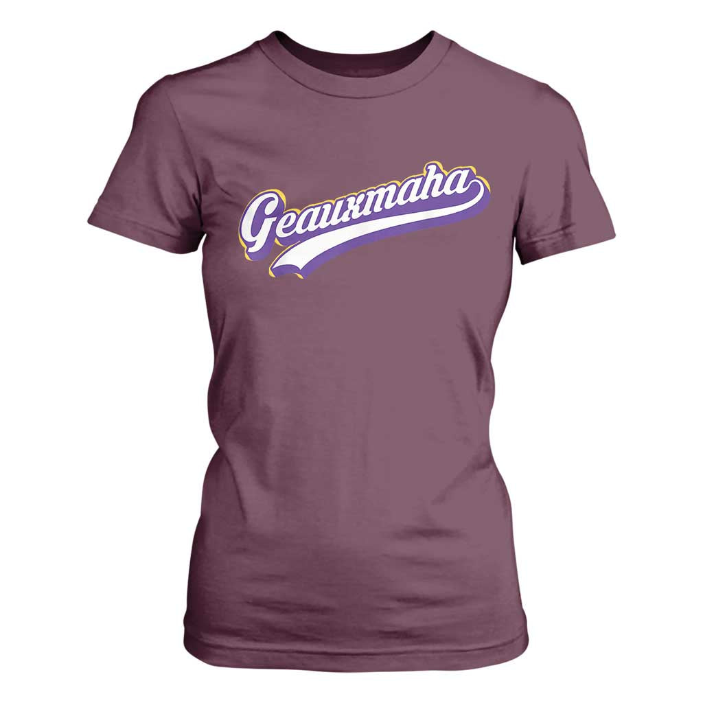 Geauxmaha Vintage Throwback Design T Shirt For Women Gold Baseball Fan TS02 Maroon Print Your Wear