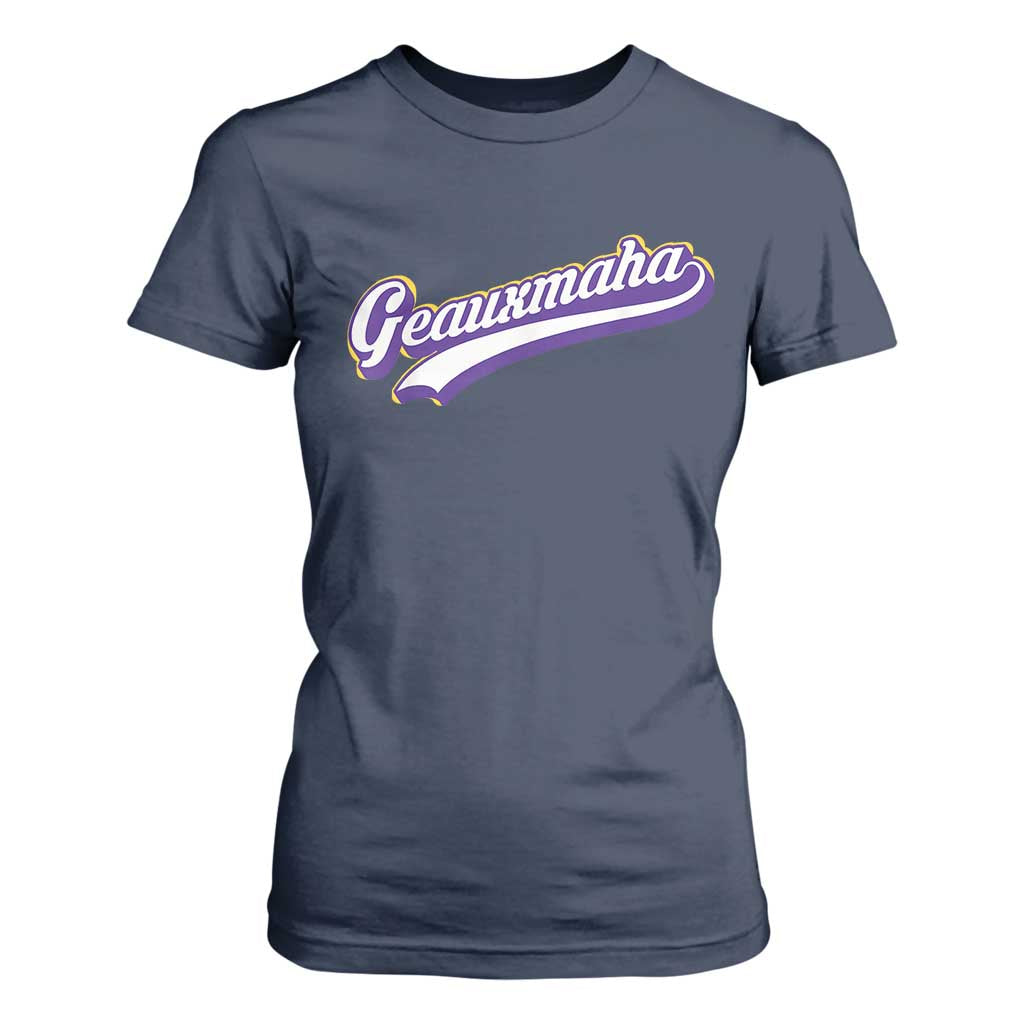 Geauxmaha Vintage Throwback Design T Shirt For Women Gold Baseball Fan TS02 Navy Print Your Wear
