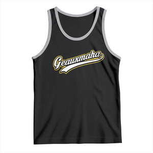 Geauxmaha Vintage Throwback Design Tank Top Purple and Gold Baseball Fan TS02 Black Athletic Heather Print Your Wear