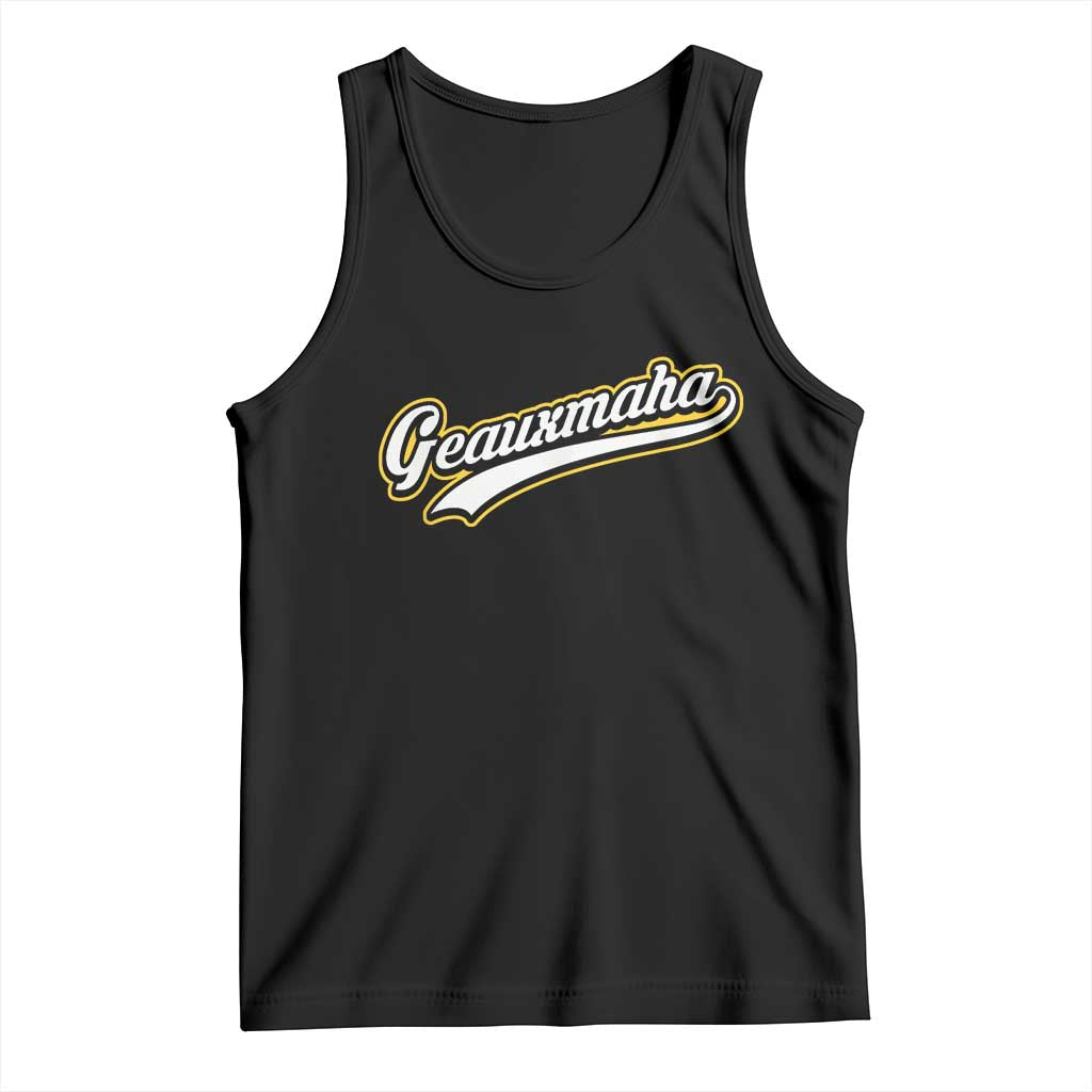Geauxmaha Vintage Throwback Design Tank Top Purple and Gold Baseball Fan TS02 Black Print Your Wear