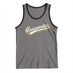 Geauxmaha Vintage Throwback Design Tank Top Purple and Gold Baseball Fan TS02 Deep Heather Black Print Your Wear