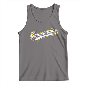 Geauxmaha Vintage Throwback Design Tank Top Purple and Gold Baseball Fan TS02 Deep Heather Print Your Wear