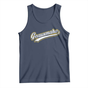 Geauxmaha Vintage Throwback Design Tank Top Purple and Gold Baseball Fan TS02 Navy Print Your Wear