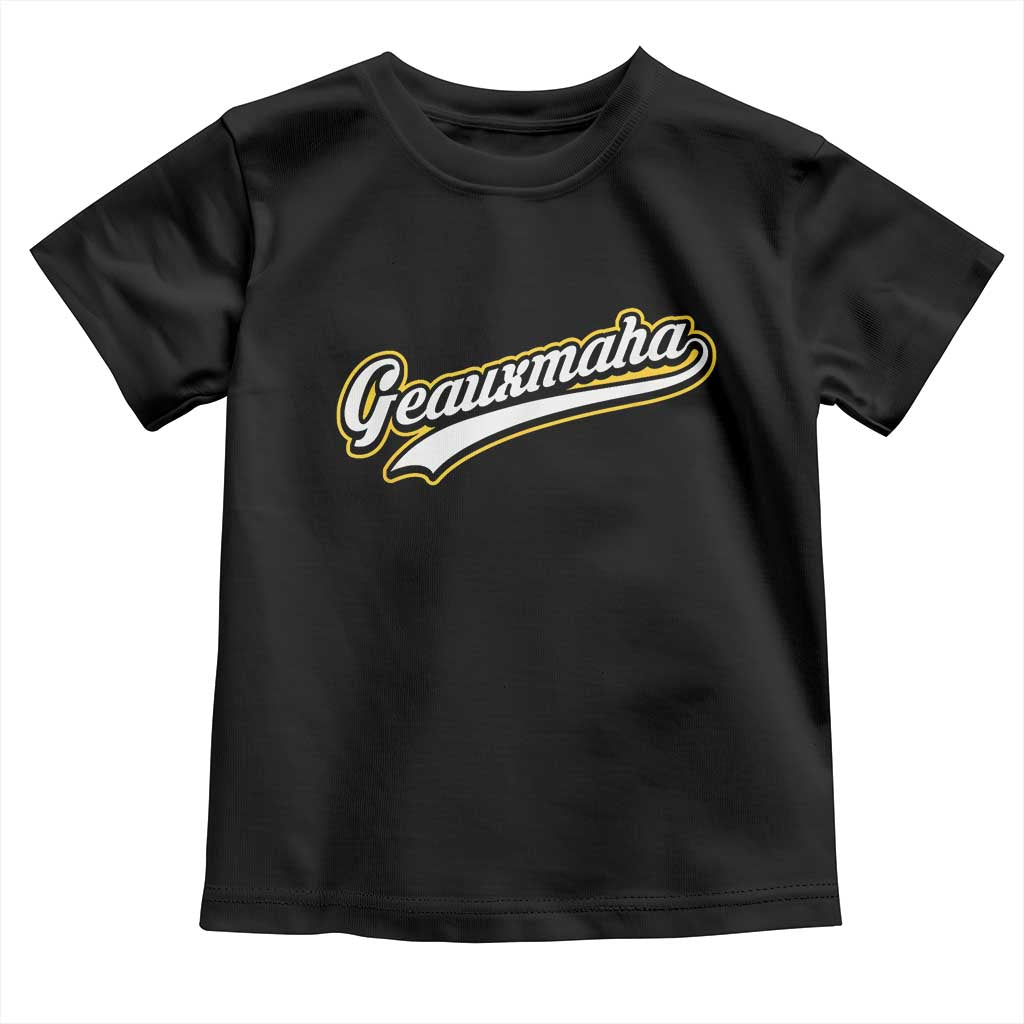 Geauxmaha Vintage Throwback Design Toddler T Shirt Purple and Gold Baseball Fan TS02 Black Print Your Wear