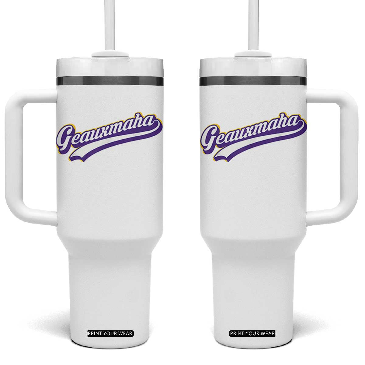 Geauxmaha Vintage Throwback Design Tumbler With Handle Gold Baseball Fan TS02 One Size: 40 oz White Print Your Wear