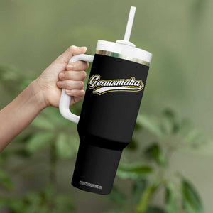 Geauxmaha Vintage Throwback Design Tumbler With Handle Purple and Gold Baseball Fan TS02 Print Your Wear