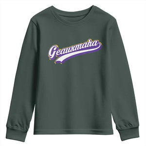 Geauxmaha Vintage Throwback Design Youth Sweatshirt Gold Baseball Fan TS02 Dark Forest Green Print Your Wear