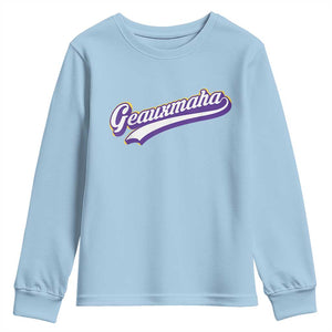 Geauxmaha Vintage Throwback Design Youth Sweatshirt Gold Baseball Fan TS02 Light Blue Print Your Wear