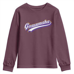 Geauxmaha Vintage Throwback Design Youth Sweatshirt Gold Baseball Fan TS02 Maroon Print Your Wear