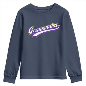 Geauxmaha Vintage Throwback Design Youth Sweatshirt Gold Baseball Fan TS02 Navy Print Your Wear