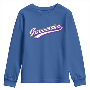 Geauxmaha Vintage Throwback Design Youth Sweatshirt Gold Baseball Fan TS02 Royal Blue Print Your Wear