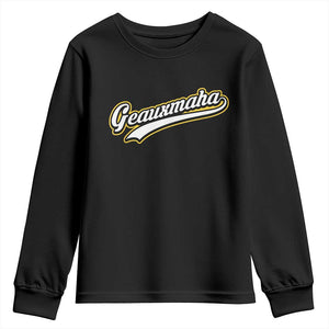 Geauxmaha Vintage Throwback Design Youth Sweatshirt Purple and Gold Baseball Fan TS02 Black Print Your Wear