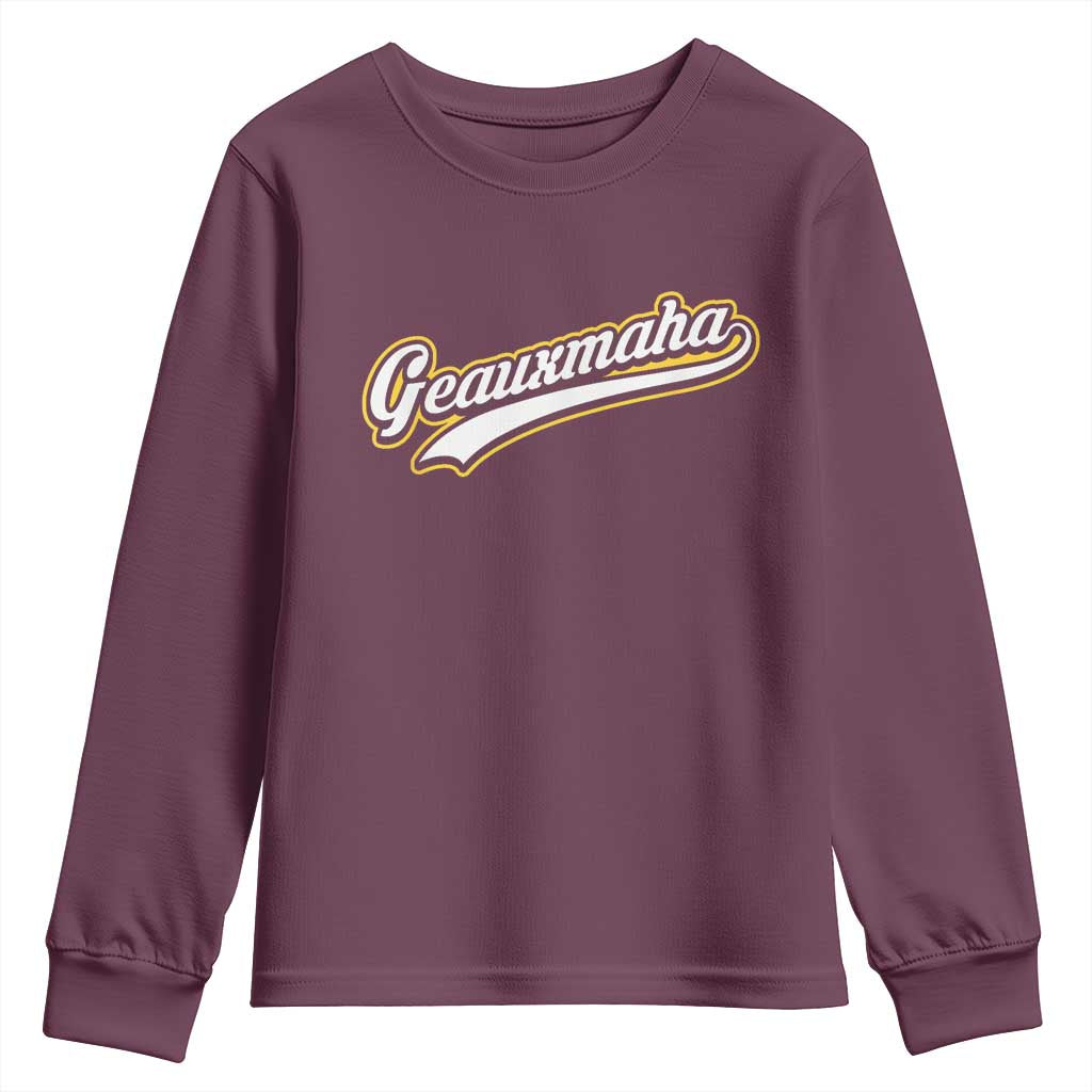 Geauxmaha Vintage Throwback Design Youth Sweatshirt Purple and Gold Baseball Fan TS02 Maroon Print Your Wear