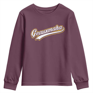 Geauxmaha Vintage Throwback Design Youth Sweatshirt Purple and Gold Baseball Fan TS02 Maroon Print Your Wear