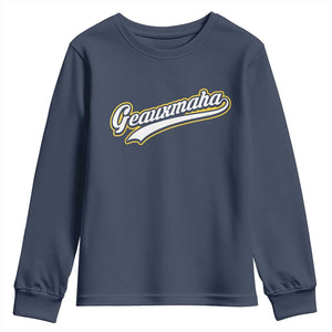 Geauxmaha Vintage Throwback Design Youth Sweatshirt Purple and Gold Baseball Fan TS02 Navy Print Your Wear
