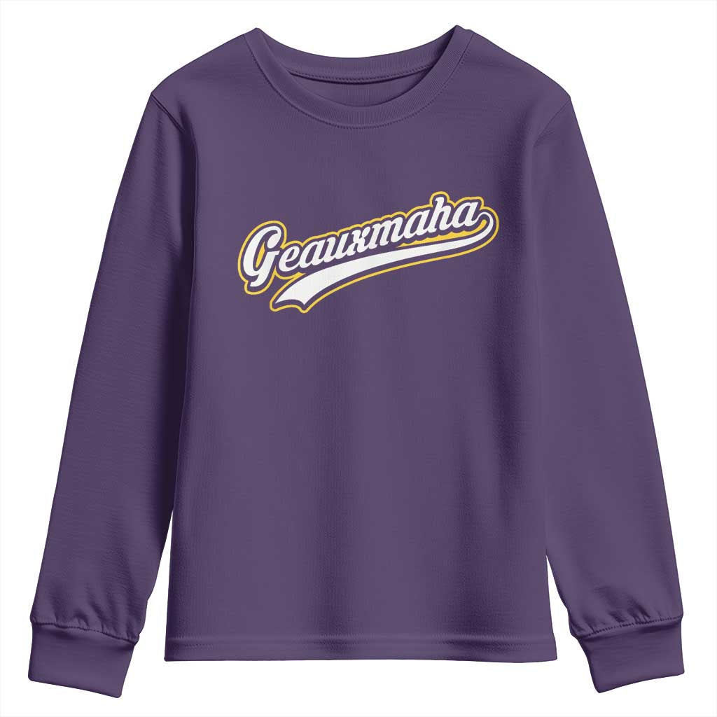 Geauxmaha Vintage Throwback Design Youth Sweatshirt Purple and Gold Baseball Fan TS02 Purple Print Your Wear