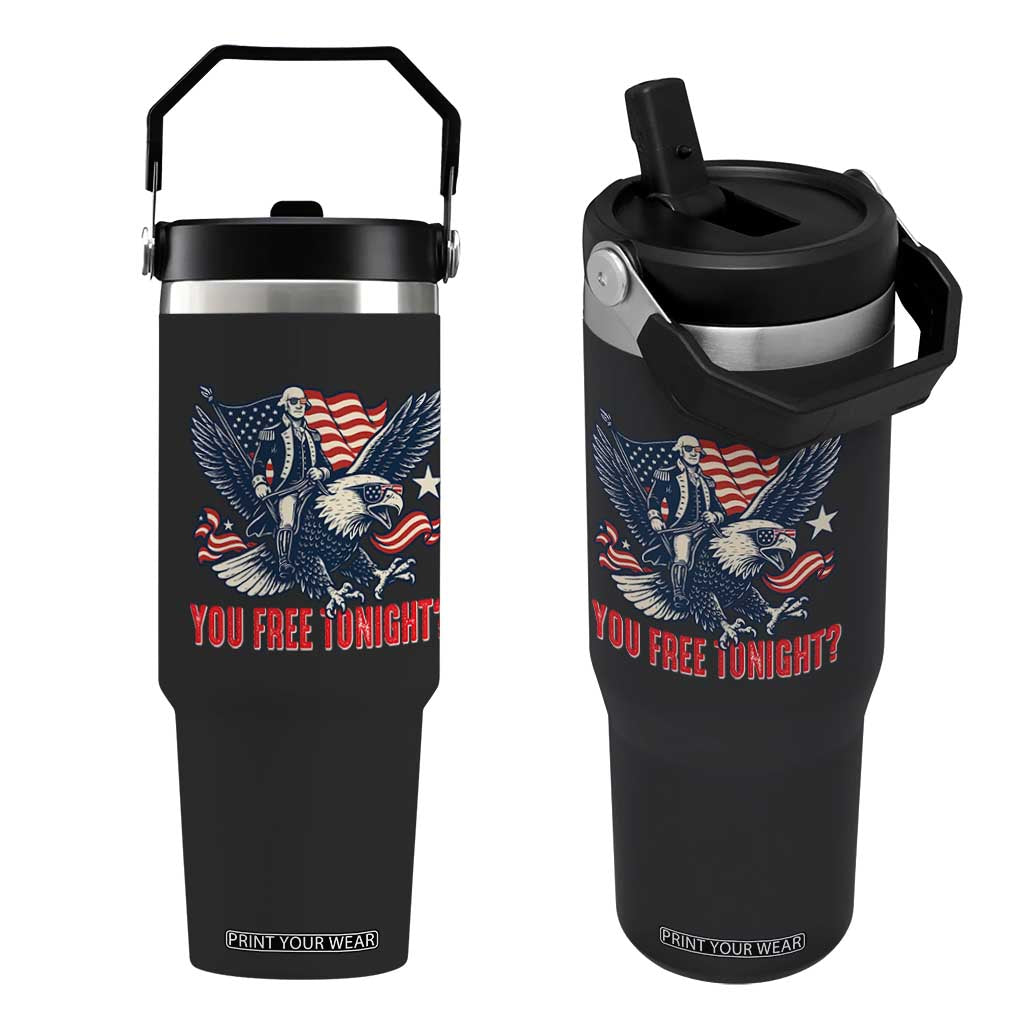 George Washington Rides Bald Eagle Flip Straw Tumbler You Free Tonight Patriotic 4th of July TS02 One Size: 30 oz Black Print Your Wear