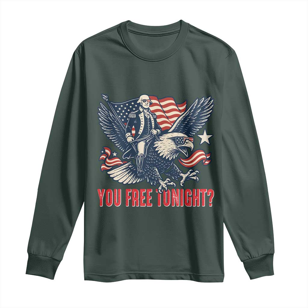 George Washington Rides Bald Eagle Long Sleeve Shirt You Free Tonight Patriotic 4th of July TS02 Dark Forest Green Print Your Wear